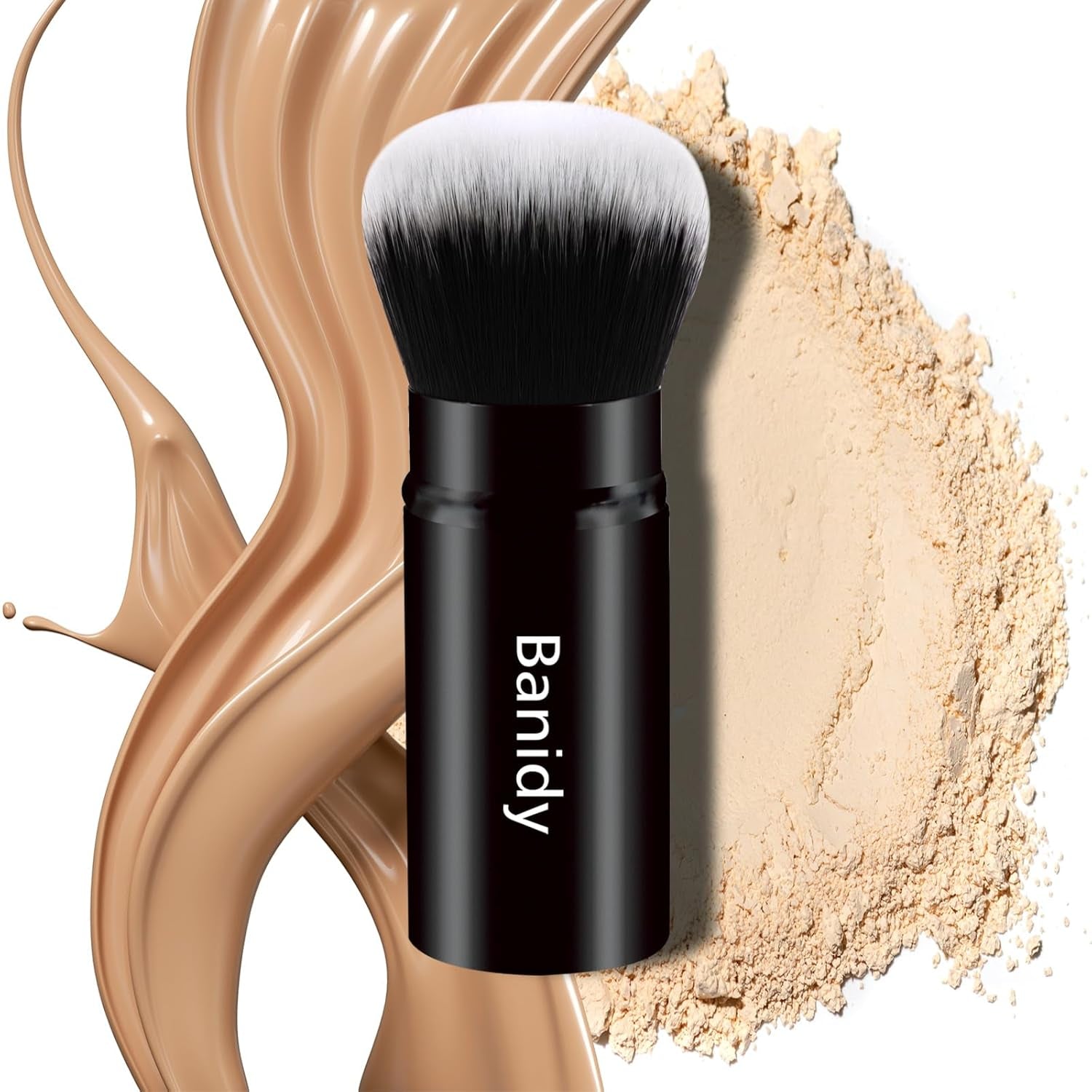 Be Hers Retractable Makeup Brush for Foundation, Powder, Blush, and Bronzer - Portable, Cruelty-Free with Protective Cover (Round Head)
