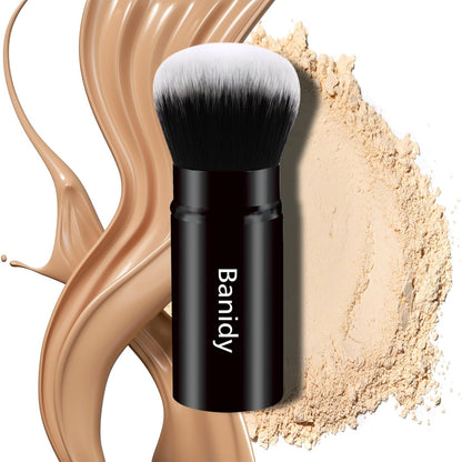 Be Hers Retractable Makeup Brush for Foundation, Powder, Blush, and Bronzer - Portable, Cruelty-Free with Protective Cover (Round Head)