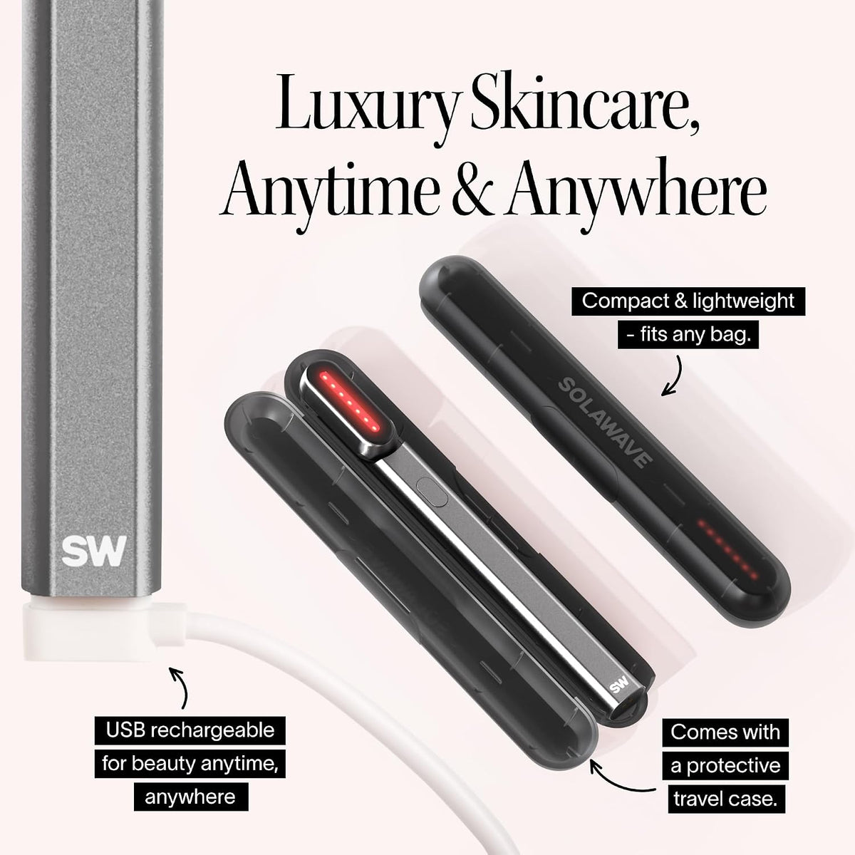 4-In-1 Red Light Therapy Wand for Face & Neck (Charcoal) | Fda-Cleared for Face Wrinkles. Red Light Therapy, Galvanic Current, Warmth & Massage Work Together for Firmer, Glowing Skin.