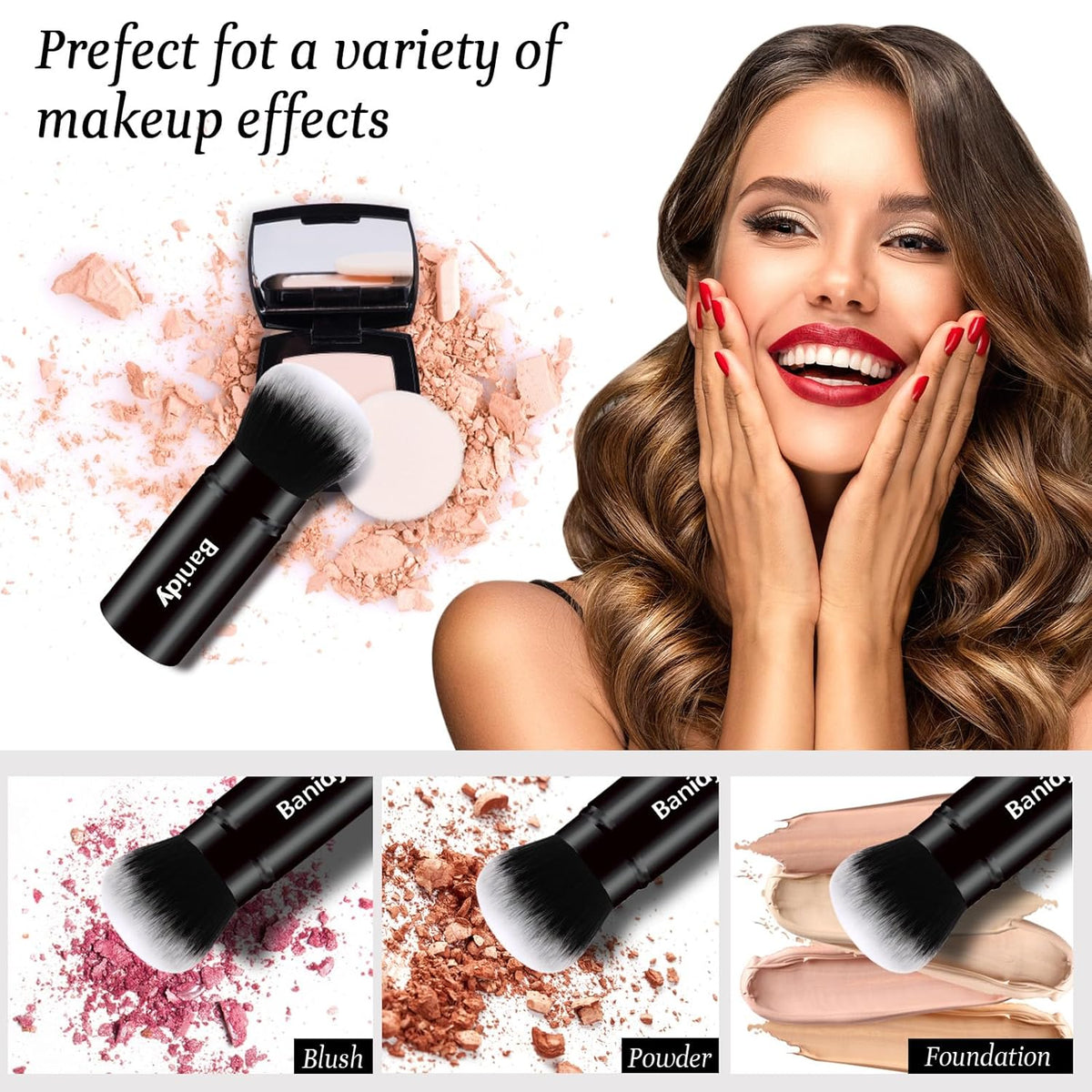 Be Hers Retractable Makeup Brush for Foundation, Powder, Blush, and Bronzer - Portable, Cruelty-Free with Protective Cover (Round Head)