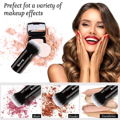 Be Hers Retractable Makeup Brush for Foundation, Powder, Blush, and Bronzer - Portable, Cruelty-Free with Protective Cover (Round Head)