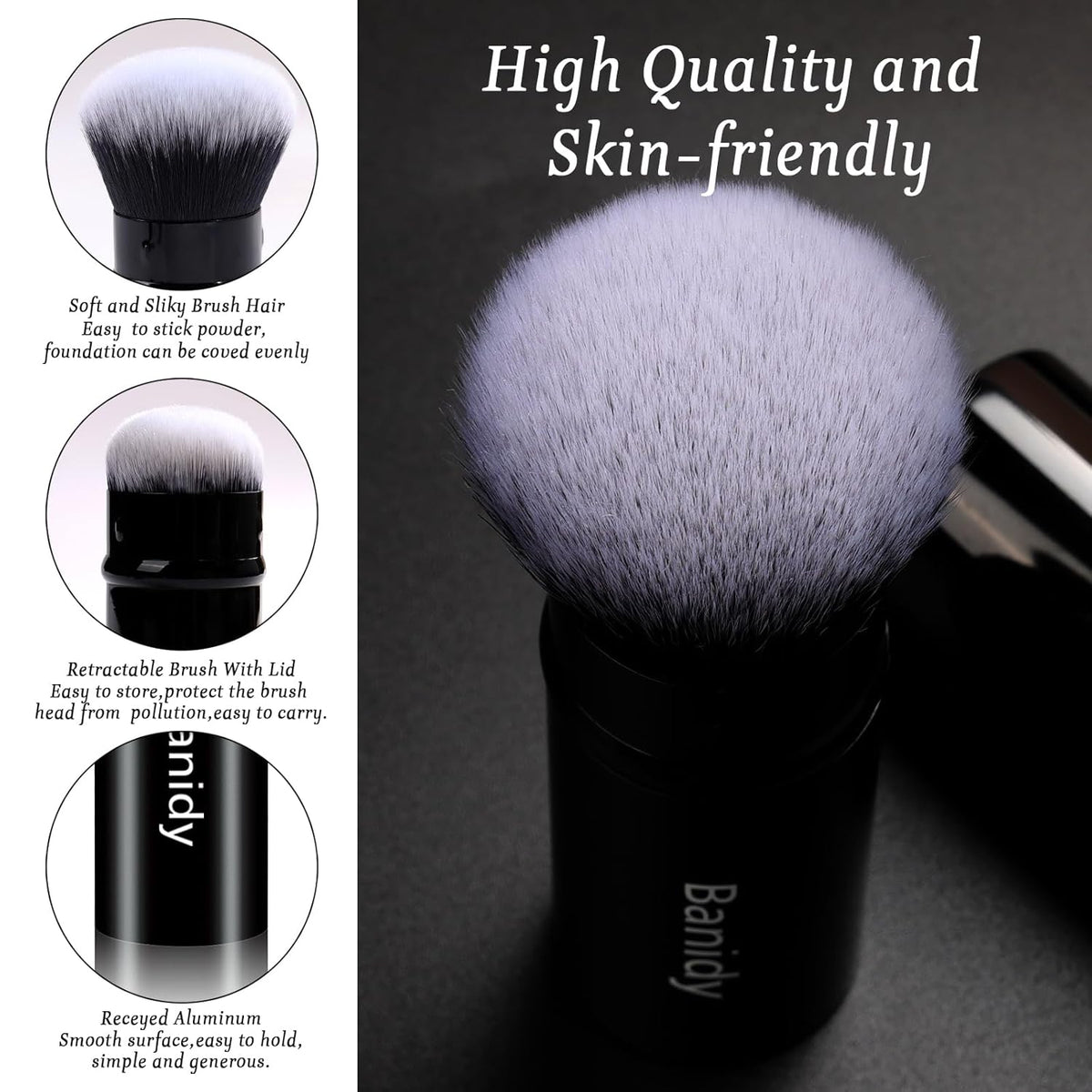 Be Hers Retractable Makeup Brush for Foundation, Powder, Blush, and Bronzer - Portable, Cruelty-Free with Protective Cover (Round Head)