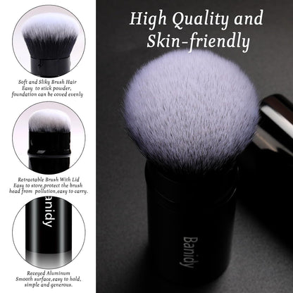 Be Hers Retractable Makeup Brush for Foundation, Powder, Blush, and Bronzer - Portable, Cruelty-Free with Protective Cover (Round Head)