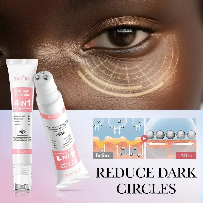 SADOER 4In1 Roll-On Moisturizing Eye Cream anti Dark Circles Eyes Bags Firming Moisturizing Eye Serum Skin Care for Beauty Eyes