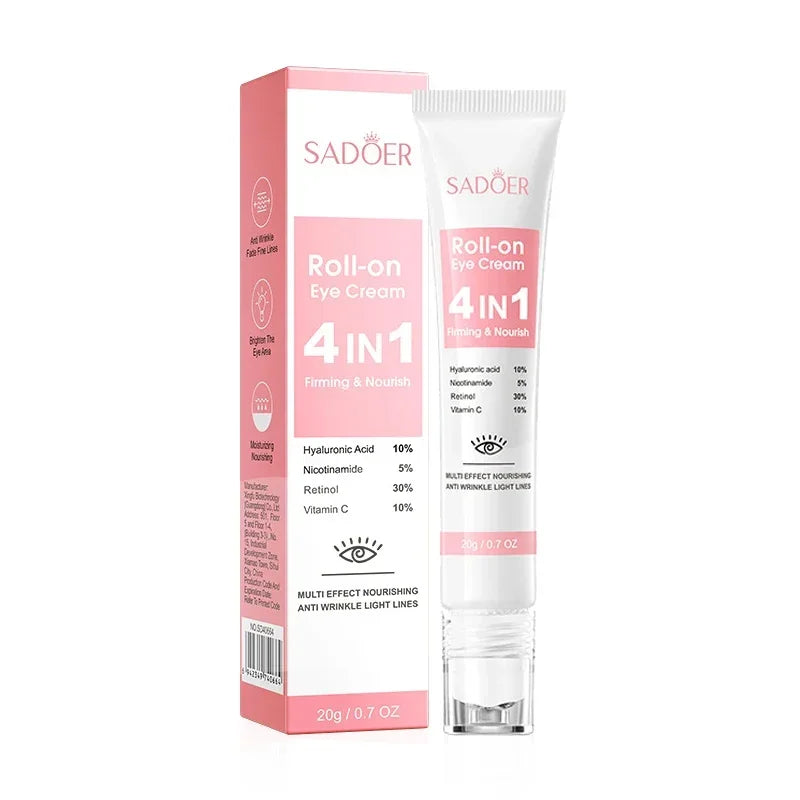 SADOER 4In1 Roll-On Moisturizing Eye Cream anti Dark Circles Eyes Bags Firming Moisturizing Eye Serum Skin Care for Beauty Eyes