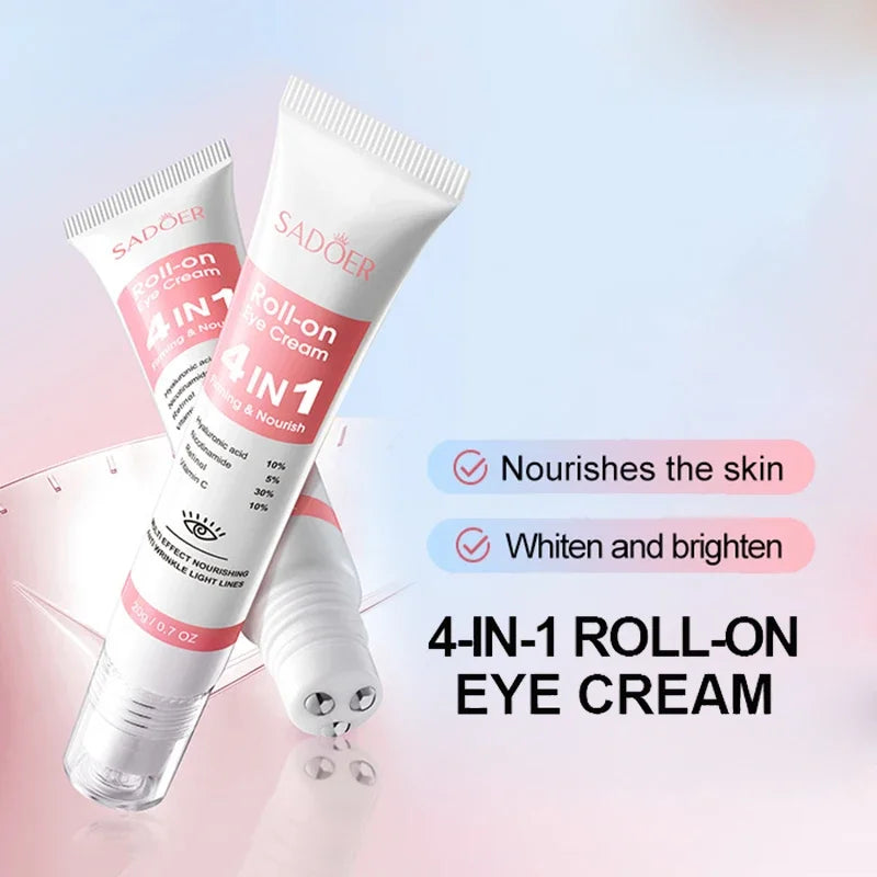 SADOER 4In1 Roll-On Moisturizing Eye Cream anti Dark Circles Eyes Bags Firming Moisturizing Eye Serum Skin Care for Beauty Eyes