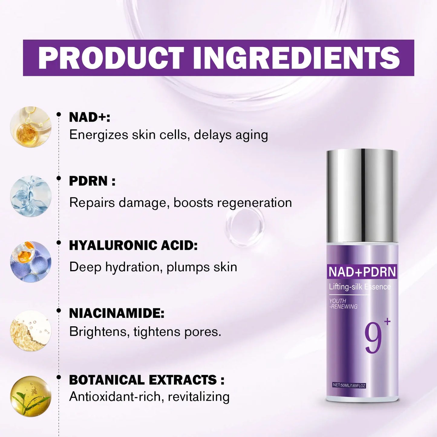 9+ NAD+ PDRN Lifting-Sil Essence for Women Firming, Fade Fine Lines NAD+ Serum& Toner for Brightening Skin 50ML