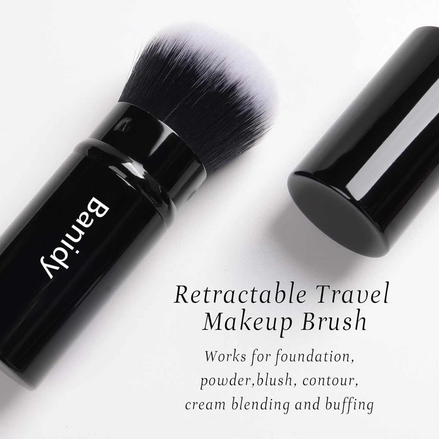 Be Hers Retractable Makeup Brush for Foundation, Powder, Blush, and Bronzer - Portable, Cruelty-Free with Protective Cover (Round Head)