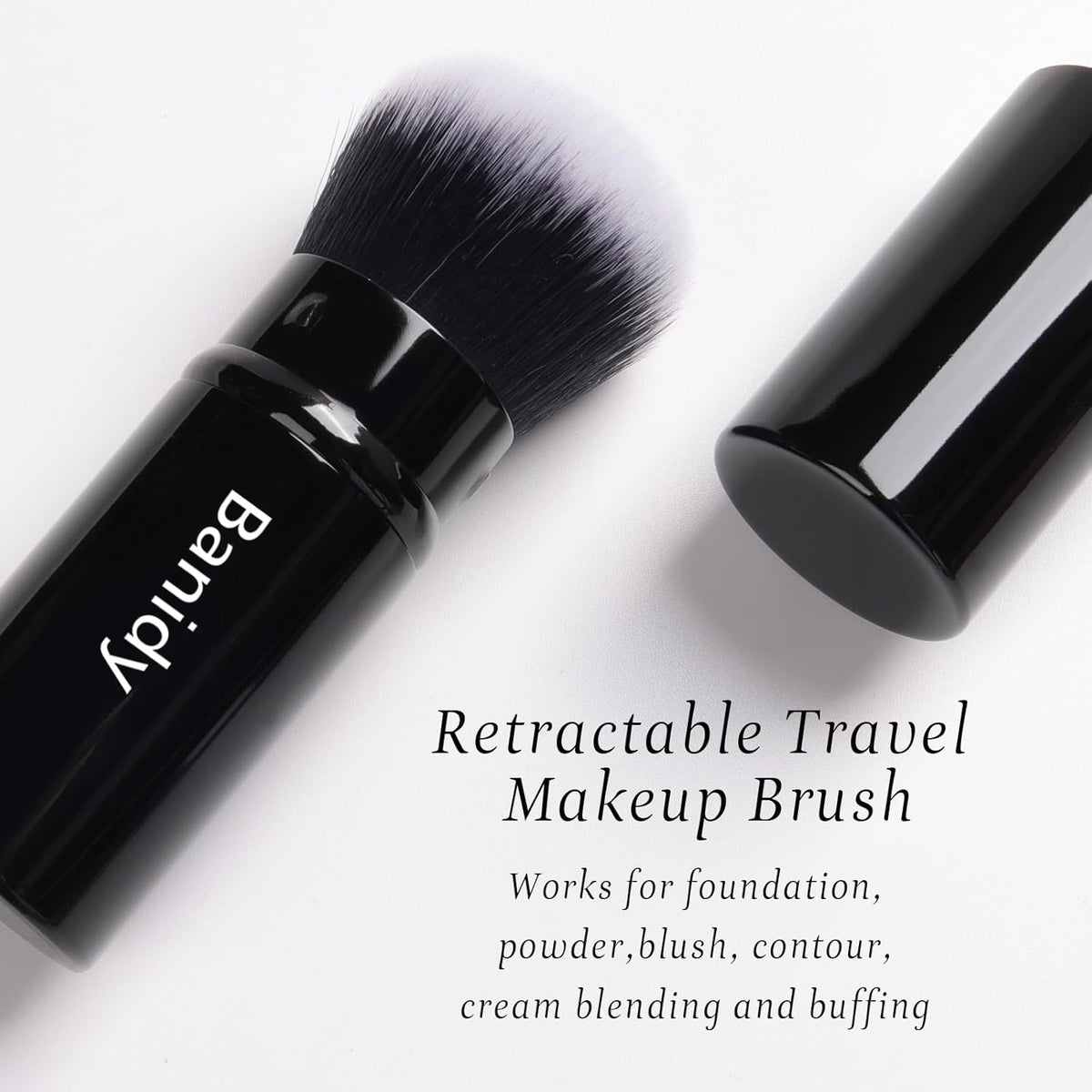 Be Hers Retractable Makeup Brush for Foundation, Powder, Blush, and Bronzer - Portable, Cruelty-Free with Protective Cover (Round Head)