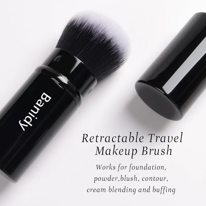 Be Hers Retractable Makeup Brush for Foundation, Powder, Blush, and Bronzer - Portable, Cruelty-Free with Protective Cover (Round Head)